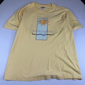 Vintage 90s Sun Embroidered Interlochen Tropical T-shirt Yellow Adult Large